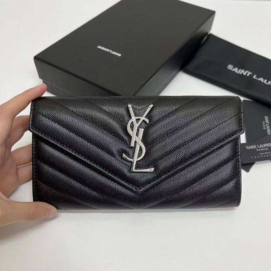 Y51 CASSANDRE MATELASSÉ LARGE FLAP WALLET IN GRAIN DE POUDRE LEATHER