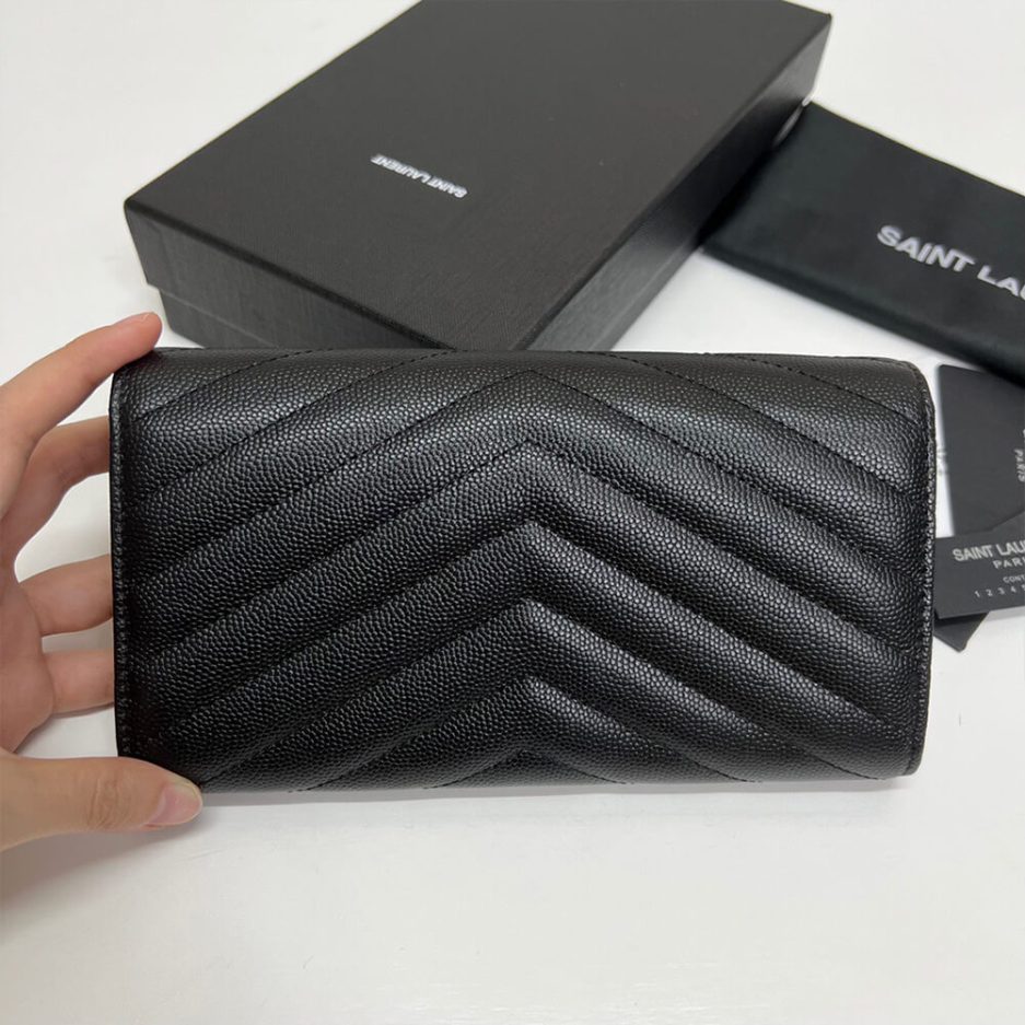 Y51 CASSANDRE MATELASSÉ LARGE FLAP WALLET IN GRAIN DE POUDRE LEATHER