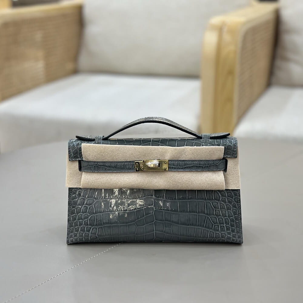 H**me5 Kelly Pochette in shiny alligator leather（High-quality ）