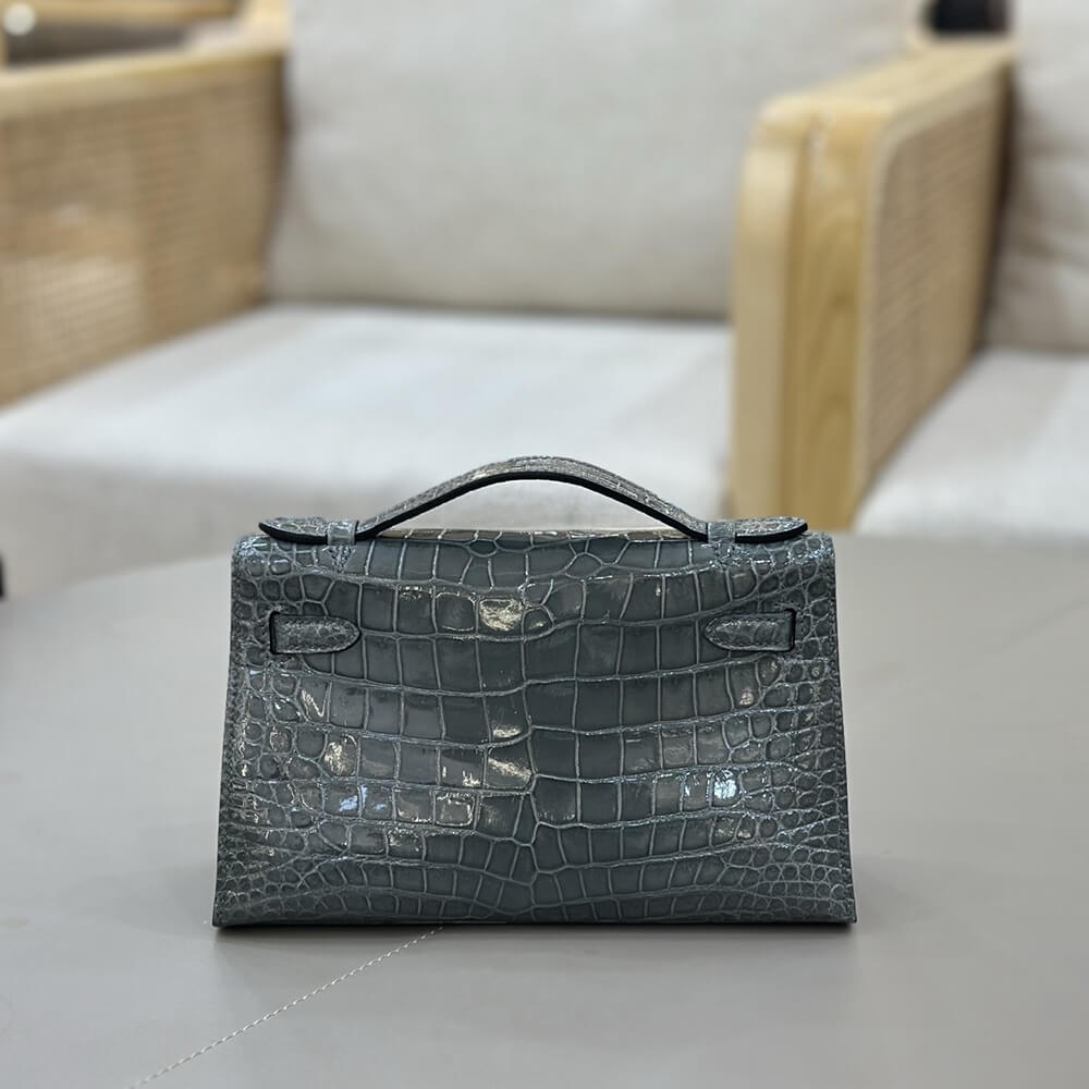 H**me5 Kelly Pochette in shiny alligator leather（High-quality ）