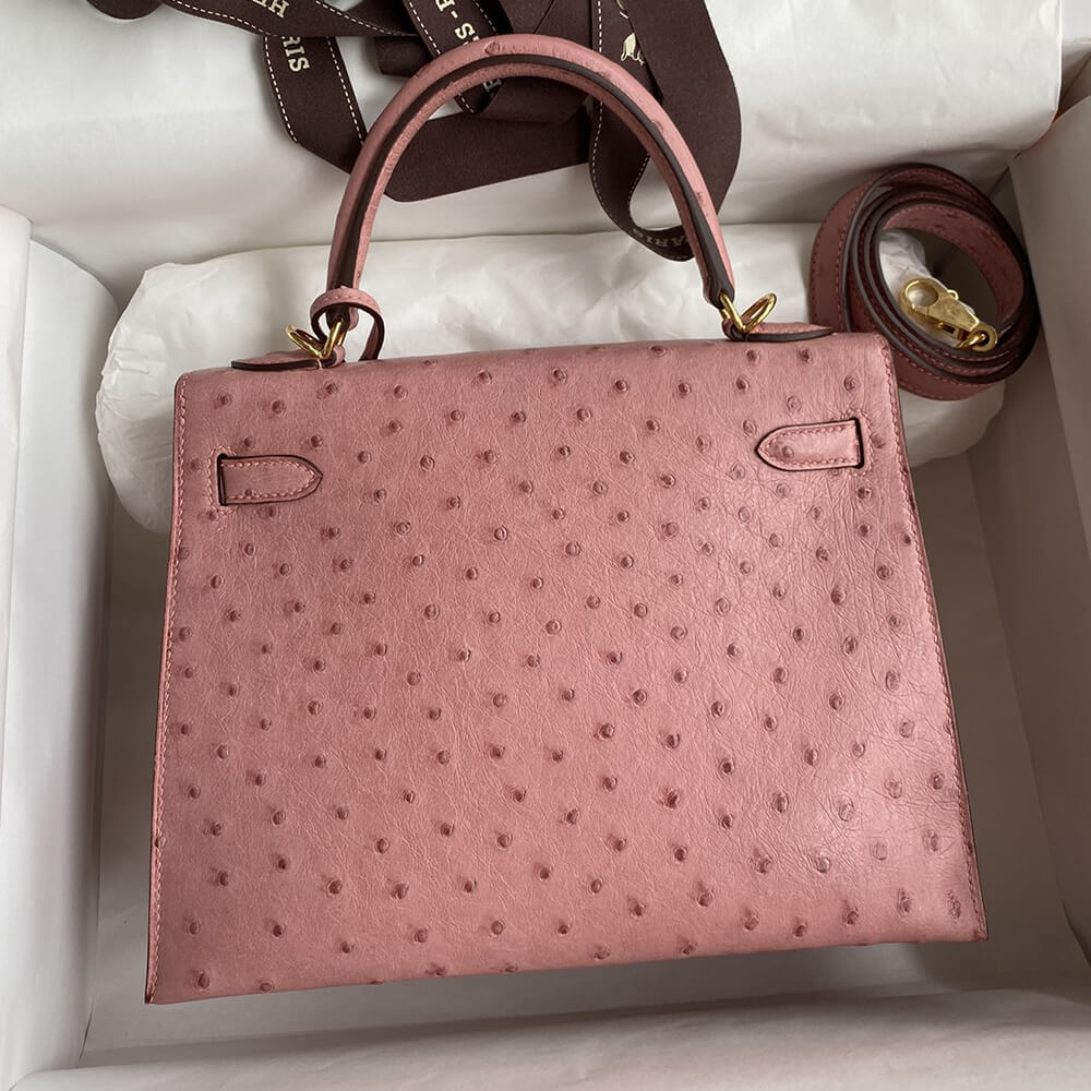H**me5 Kelly Sellier 25 Terre Cuite Ostrich Gold Hardware（High-quality ）