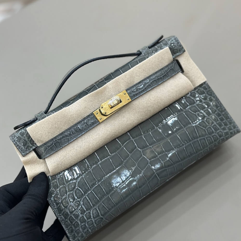 H**me5 Kelly Pochette in shiny alligator leather（High-quality ）