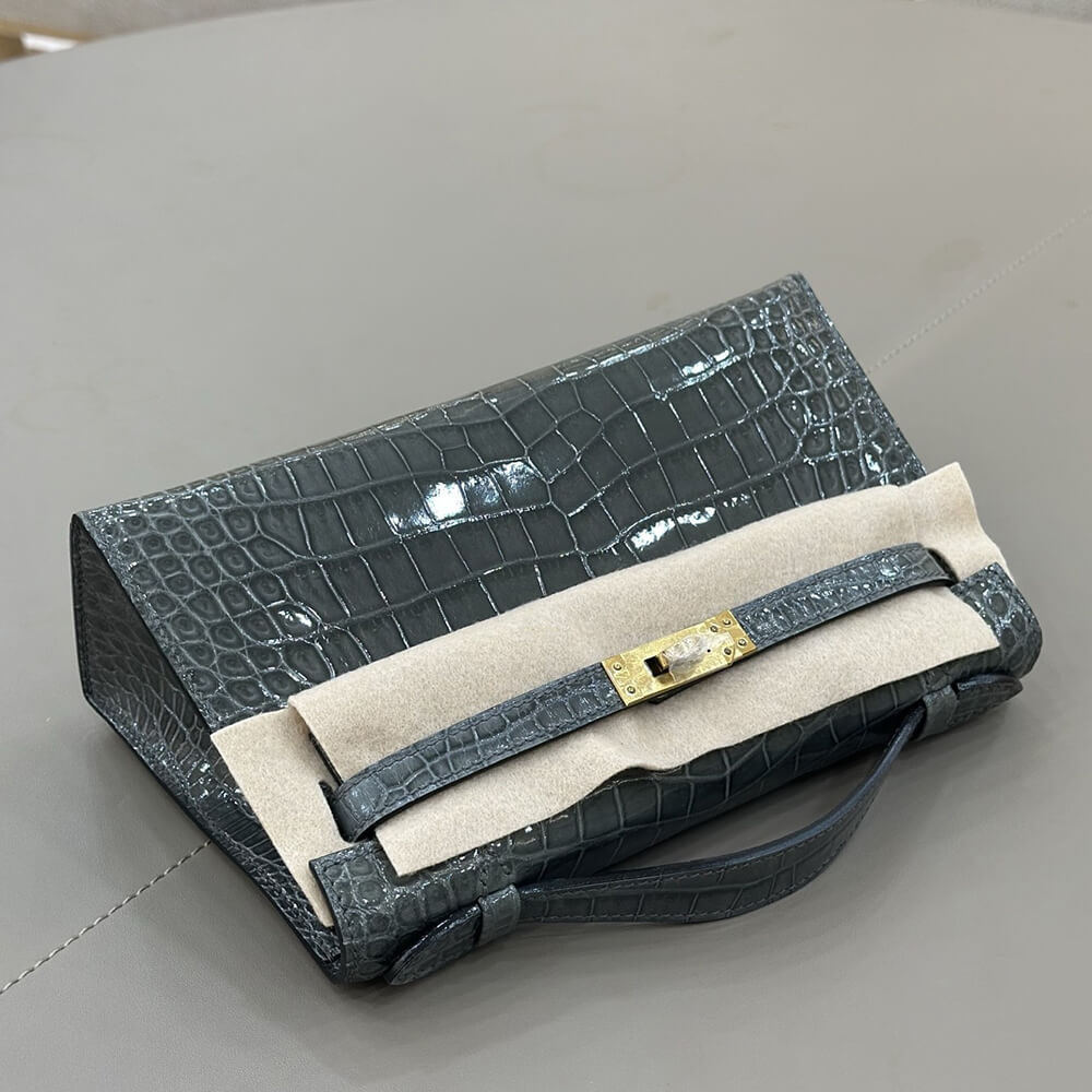 H**me5 Kelly Pochette in shiny alligator leather（High-quality ）