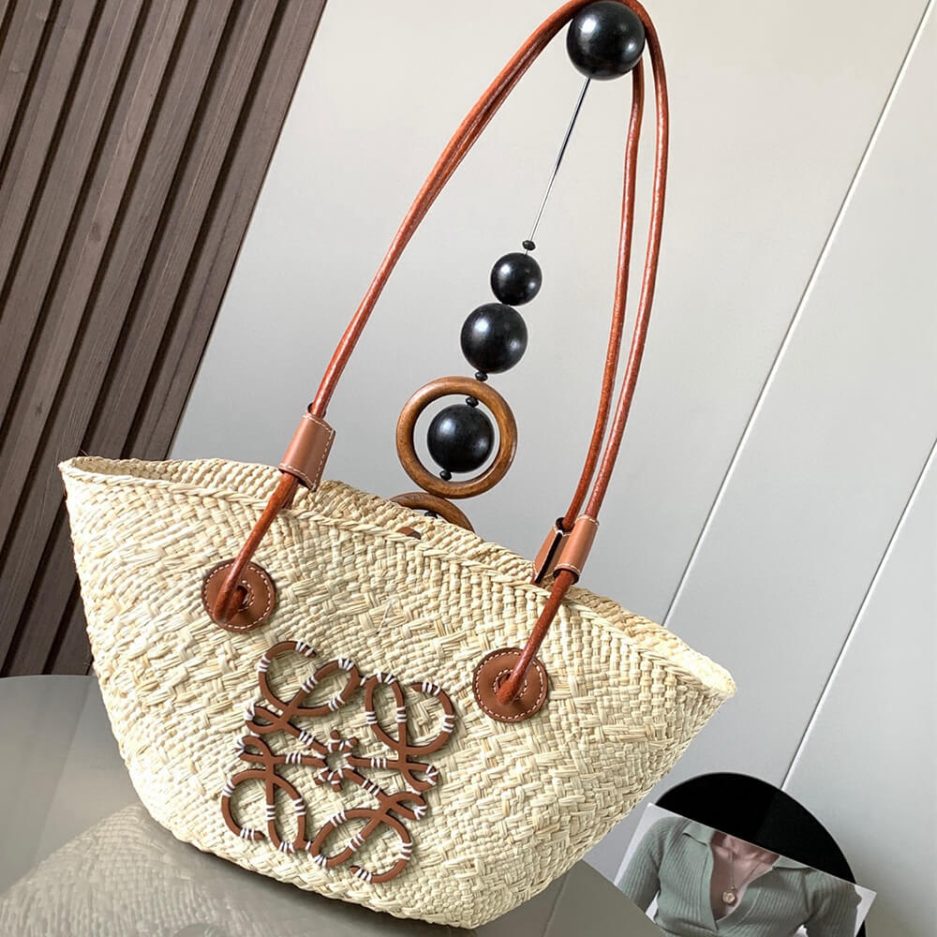 L0ew* Anagram Basket Small Palm and Calfskin Bag(HIGH-END GRADE)