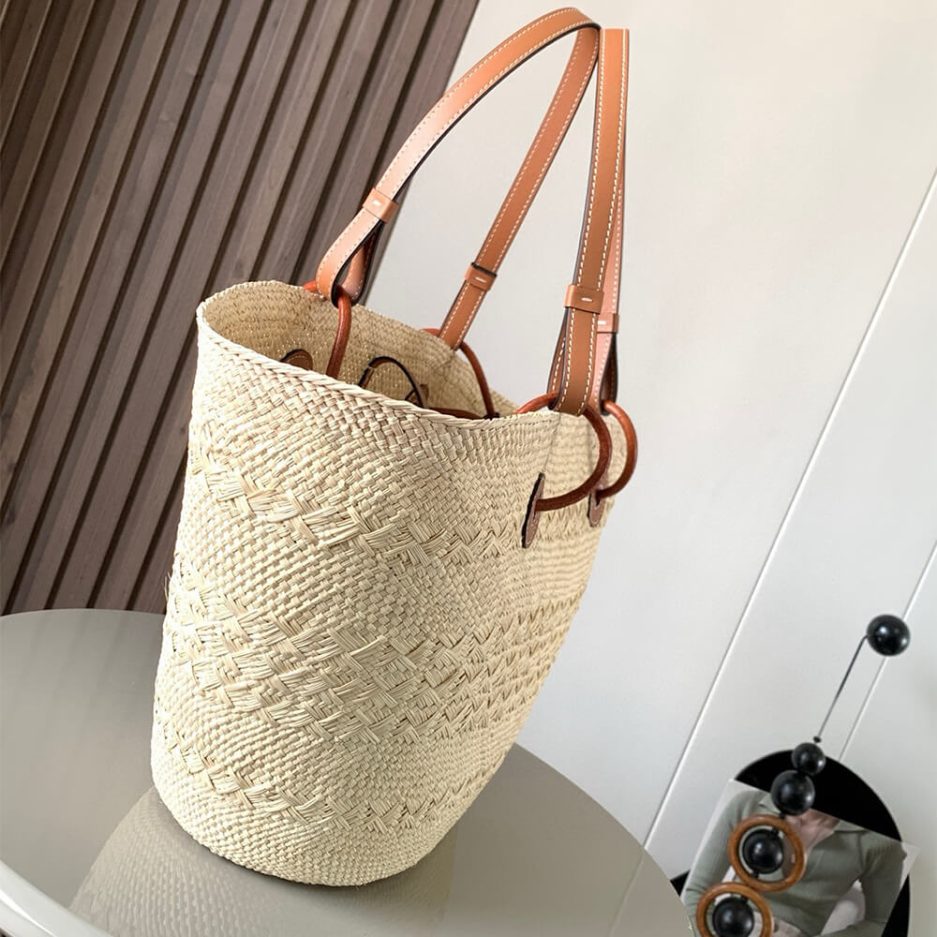 L0ew* Medium Anagram Basket in Palm and Calfskin(HIGH-END GRADE)