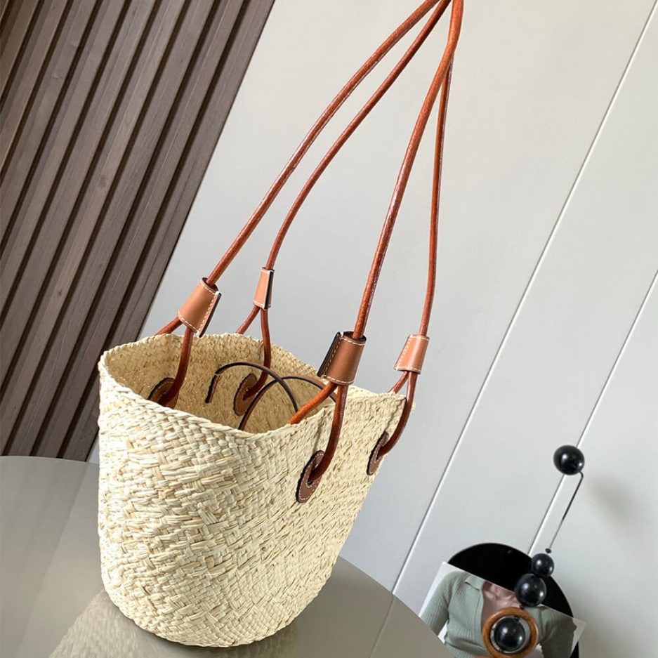 L0ew* Anagram Basket Small Palm and Calfskin Bag(HIGH-END GRADE)